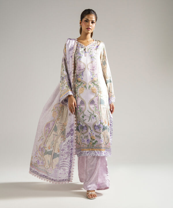 3 Piece - Printed Satin Suit