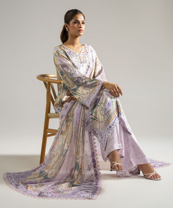3 Piece - Printed Satin Suit