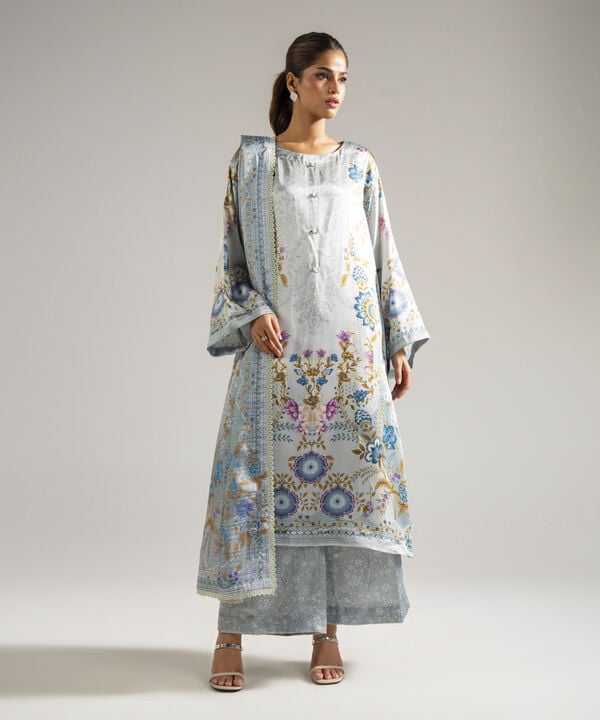 3 Piece - Printed Satin Suit