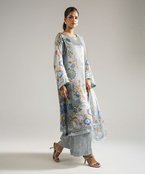 3 Piece - Printed Satin Suit