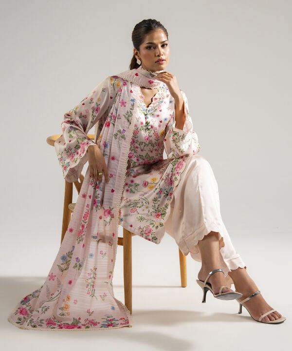 3 Piece - Printed Satin Suit