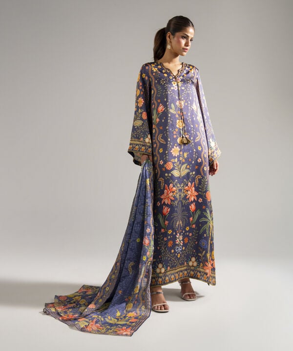 3 Piece - Printed Satin Suit