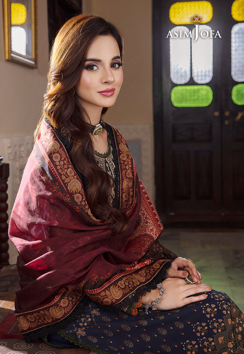 Ajrw-25 Designers Stitched Embroidered Premium Winter Cotton 3 Pcs