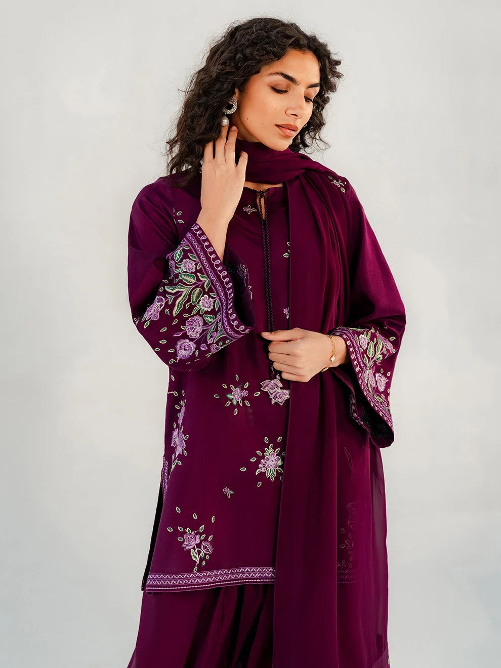 PLUM RADIANCE - 3pcs Tusser Silk Ensemble