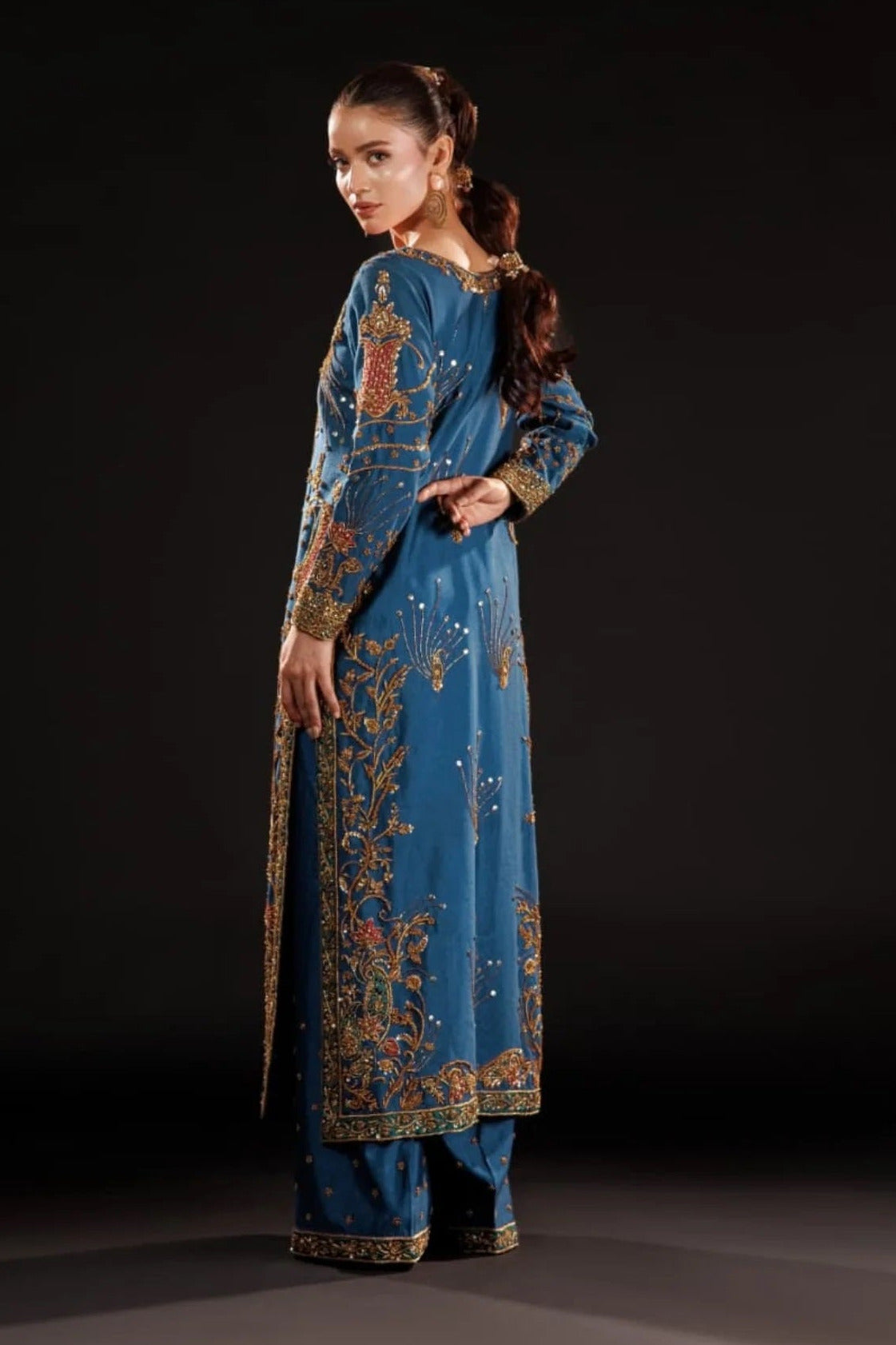 Uama Silk Luxury Raw Silk Embroidered 3Pc Unstitched Suit Azure Dynasty