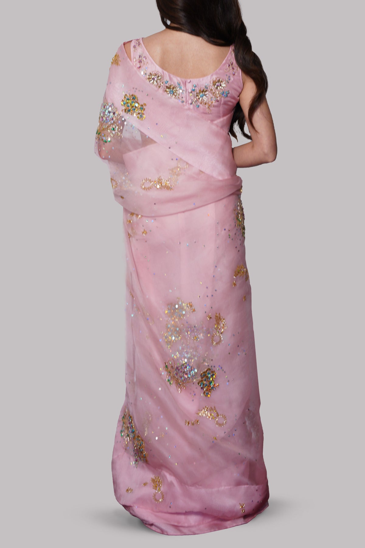 Sea Pink Embellished Organza Sari