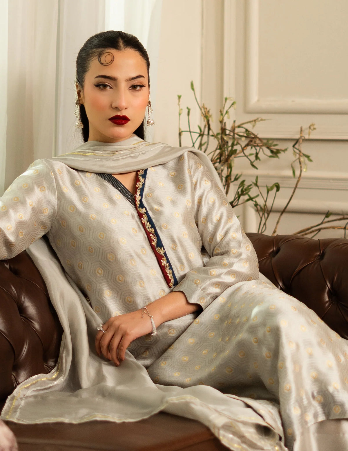 Laado Slate Moonstone Embroidered Dupatta