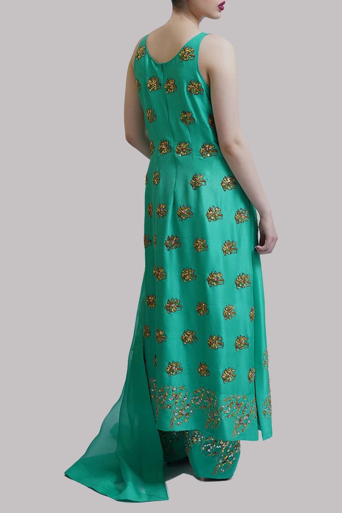 Mint Embellished Raw Silk Set
