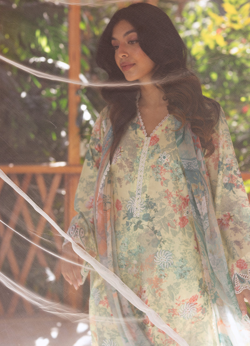 3 Pc Embroidered Printed Suit