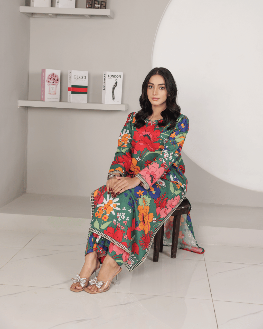 Green Glamour – Elegant Embroidered Suit for Women