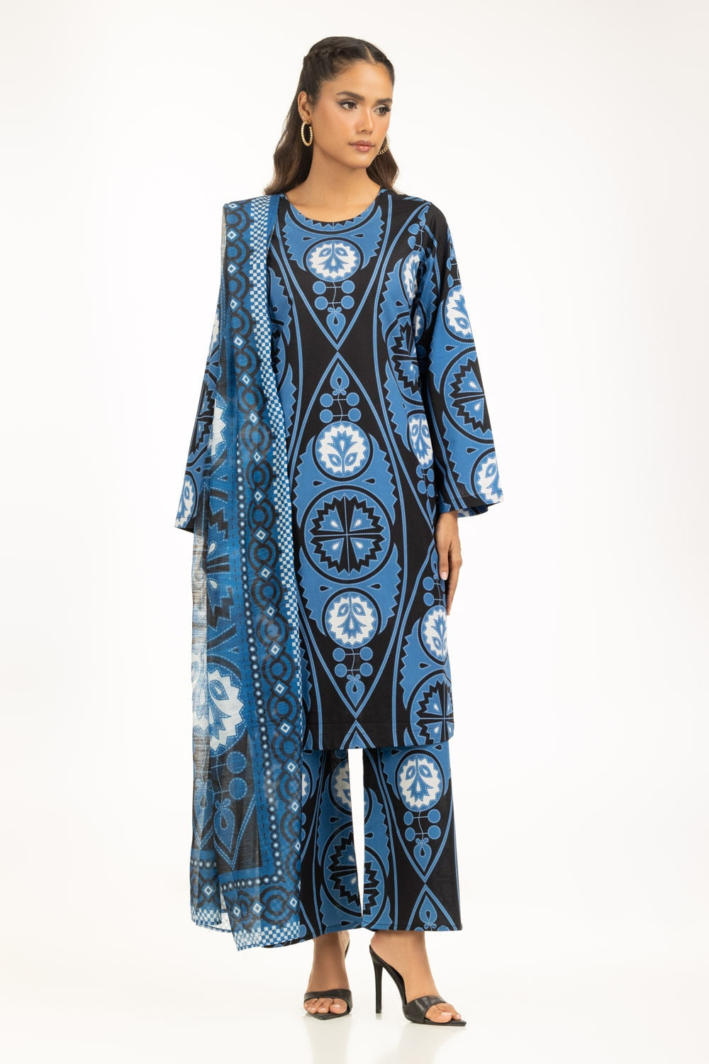 3PC Cambric Printed Suit