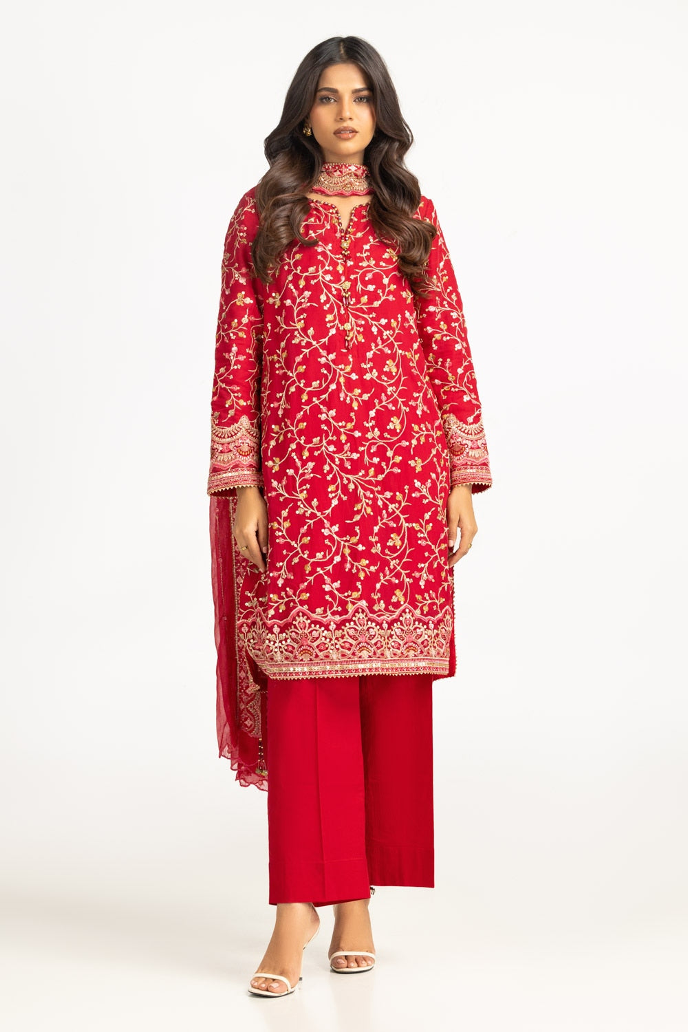 3Pc Chiffon Embroidered Suit