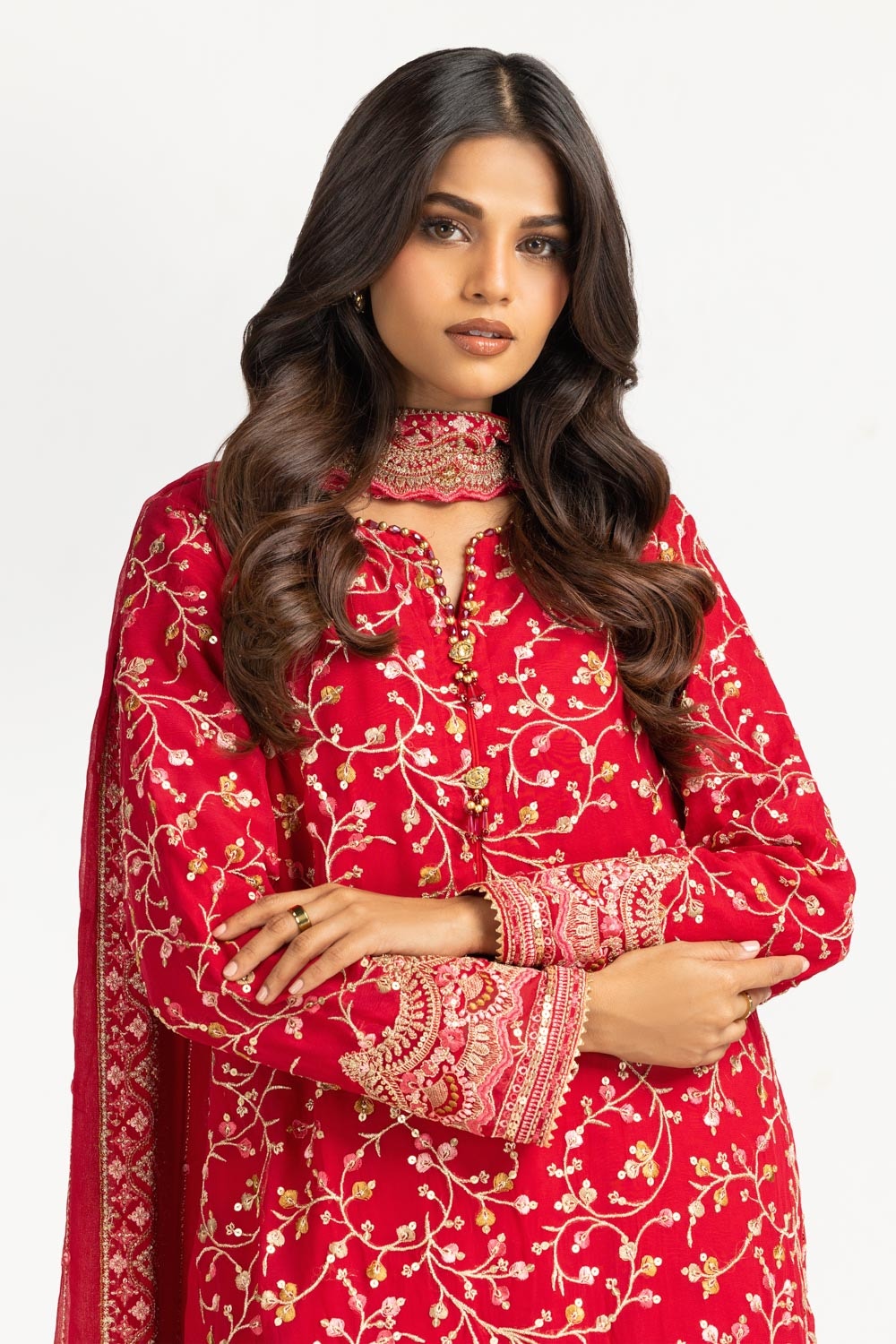 3Pc Chiffon Embroidered Suit