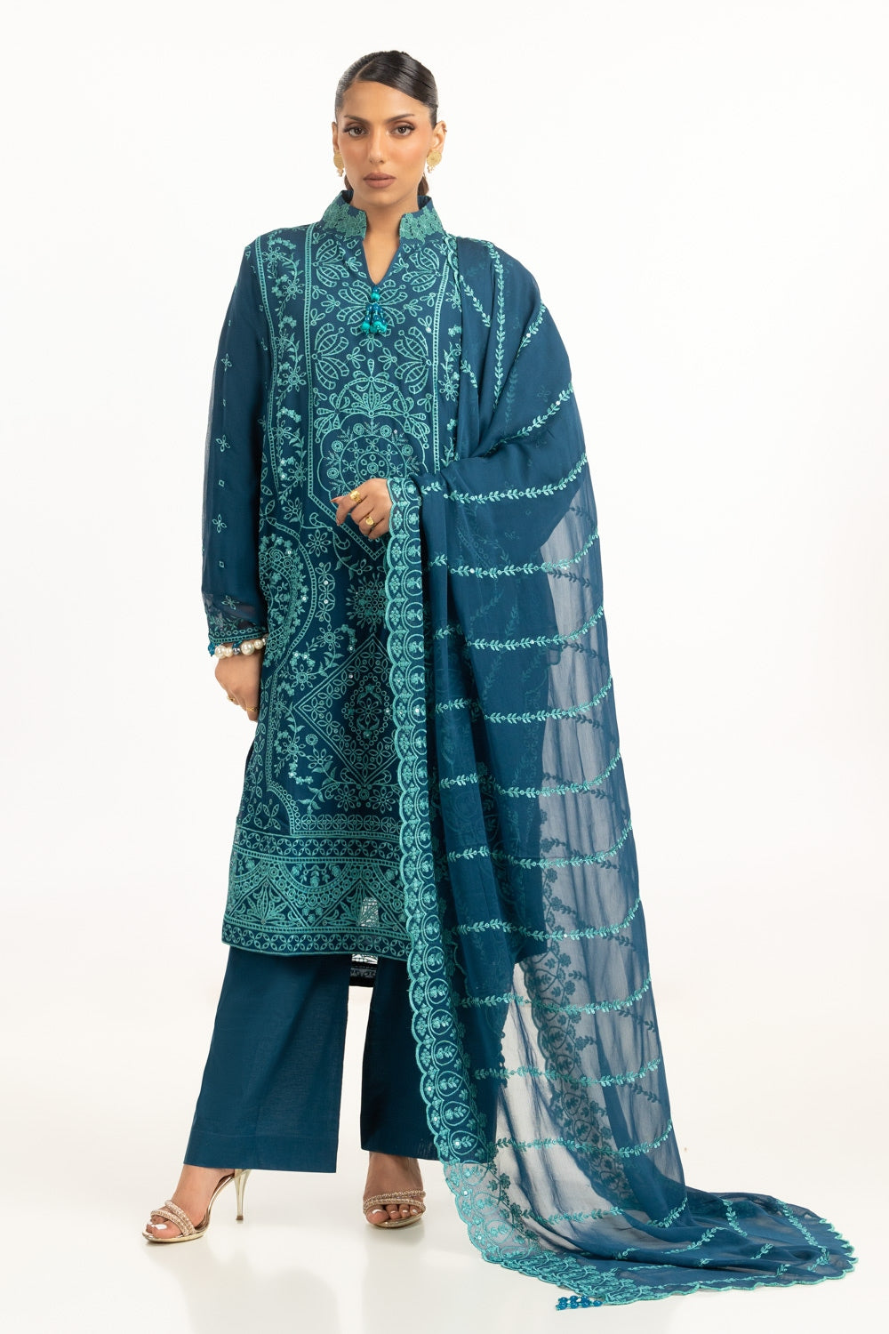 3PC Chiffon Embroidered Suit