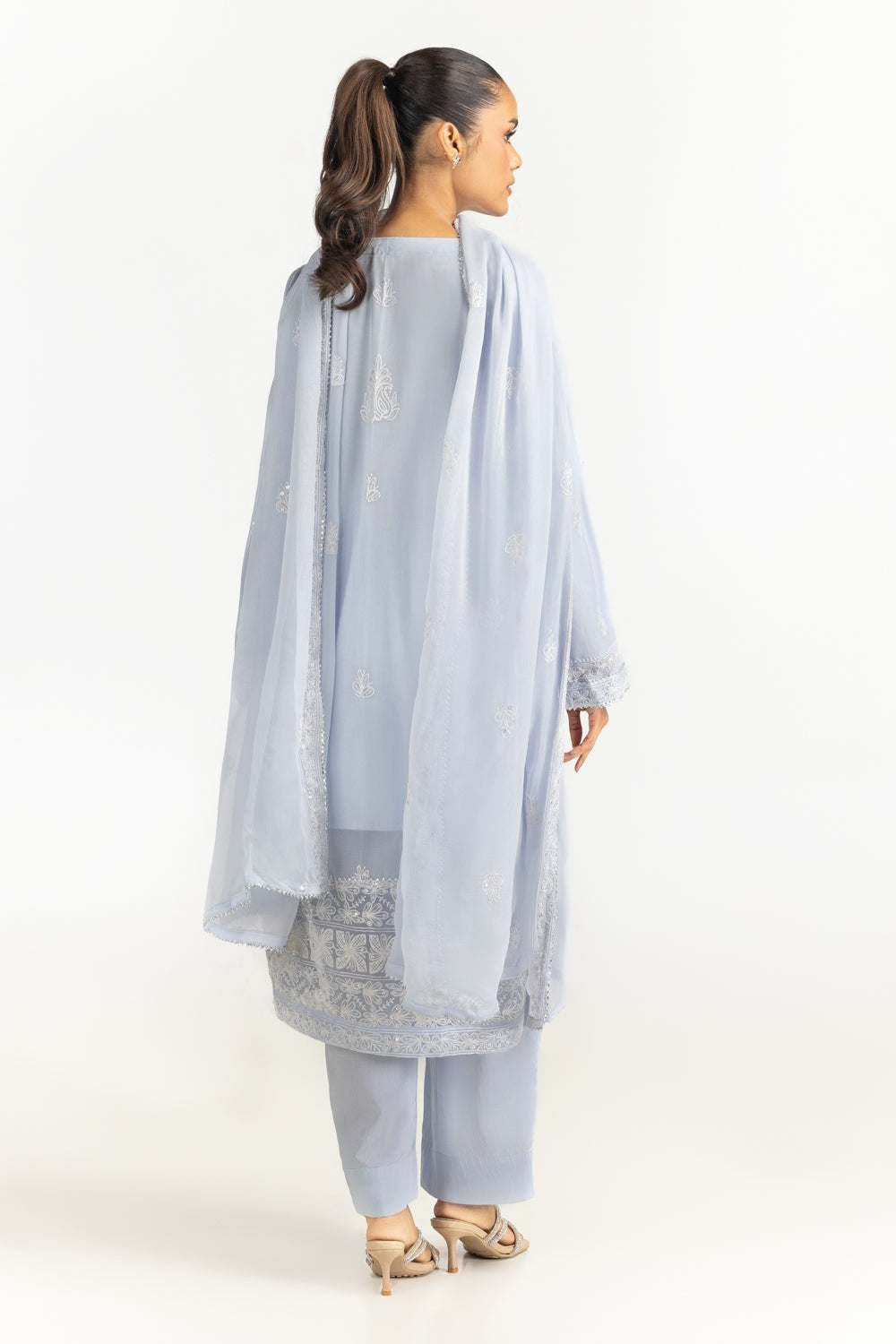 3Pc Dyed Chiffon Embroidered Suit