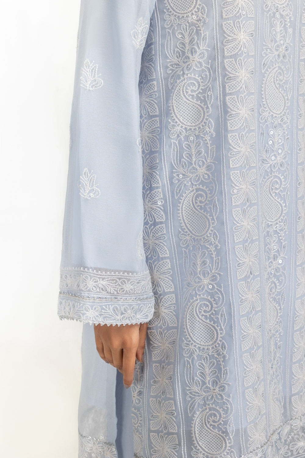 3Pc Dyed Chiffon Embroidered Suit