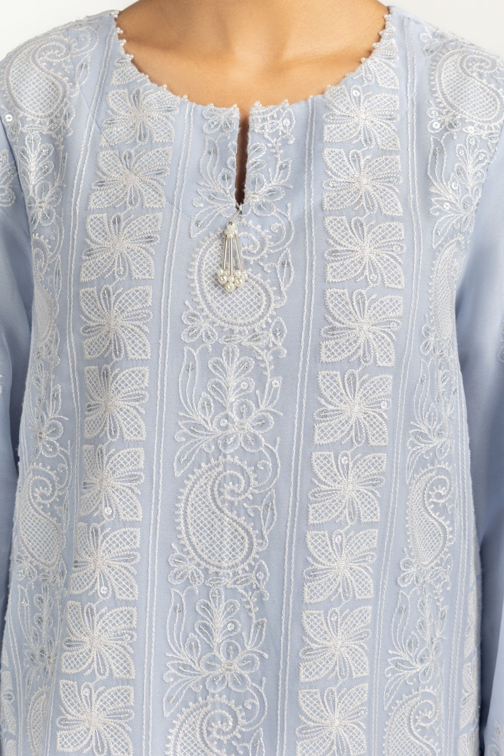3Pc Dyed Chiffon Embroidered Suit