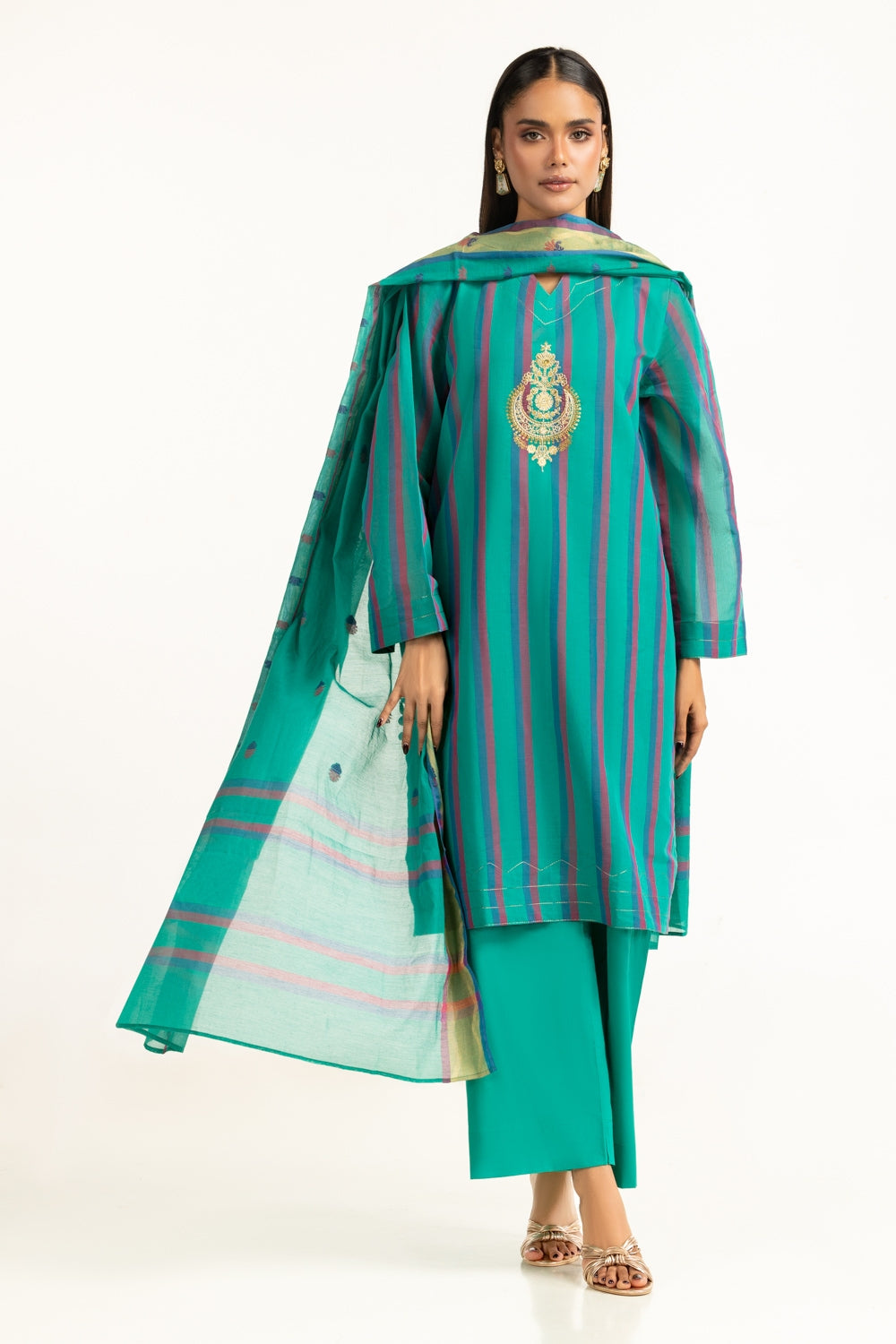 3PC Jacquard Embroidered Suit