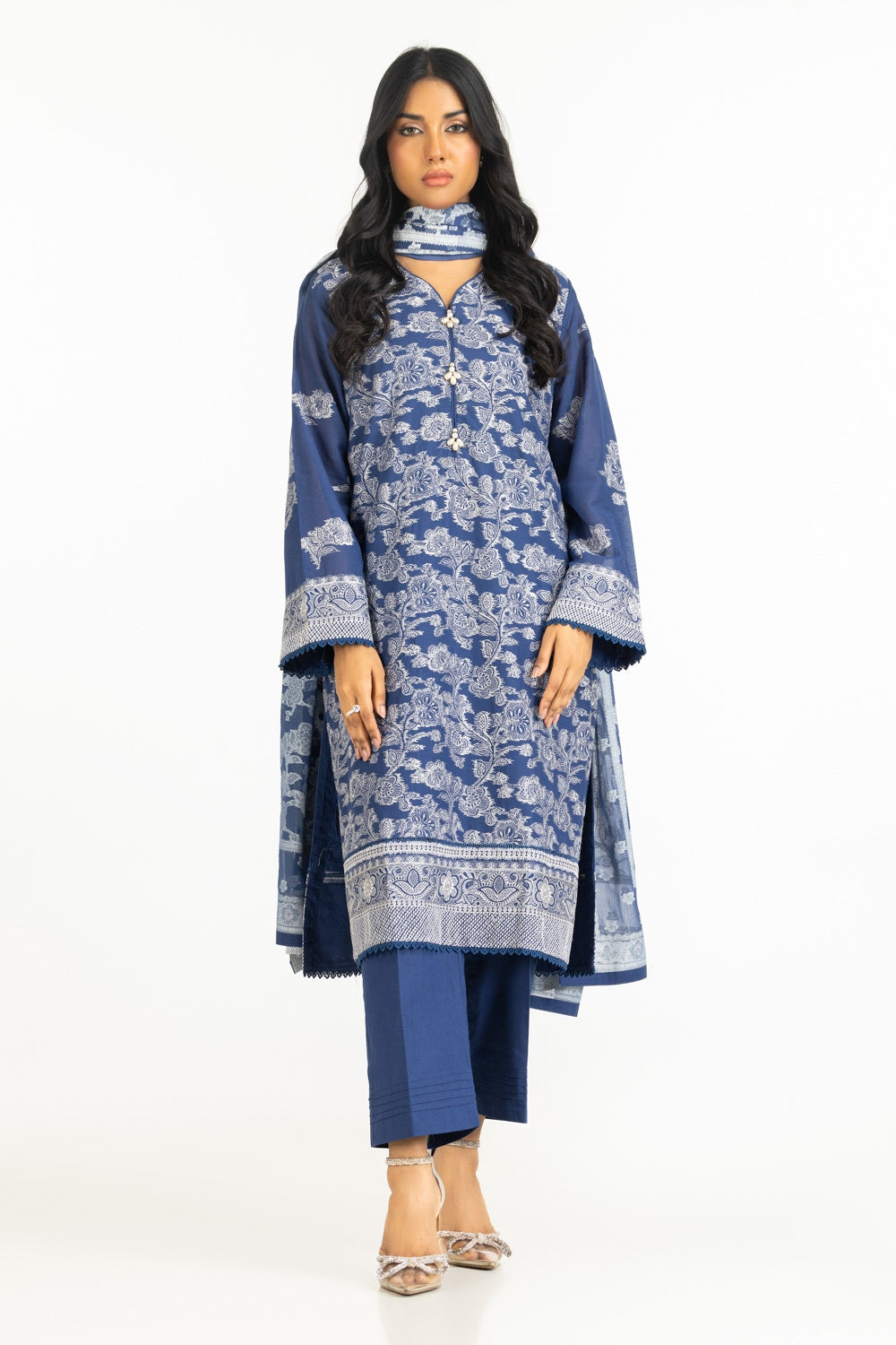 3PC Lacquer Printed Swiss Voile Embroidered Suit IUSTKSD-635s