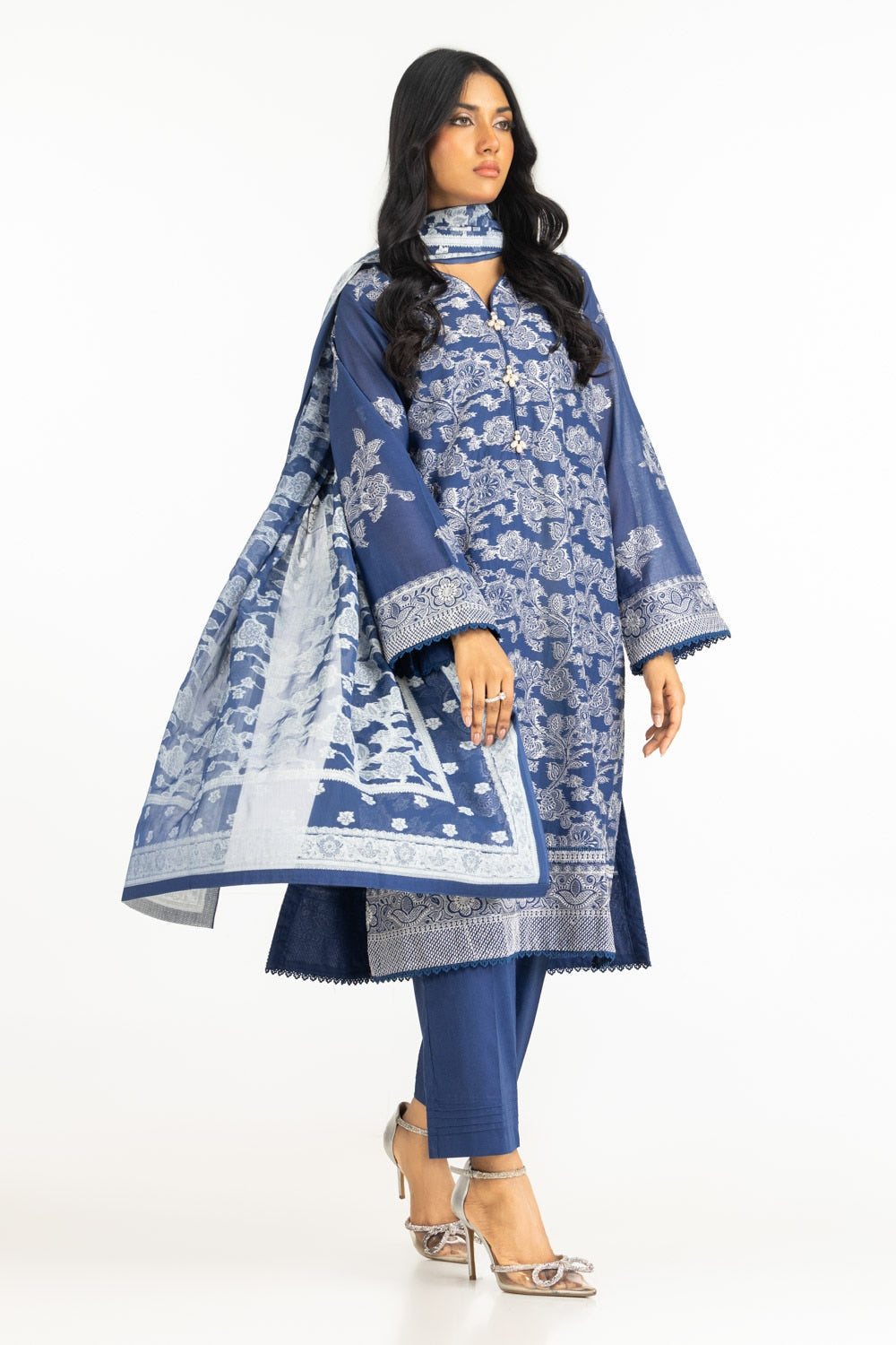 3Pc Lacquer Printed Swiss Voile Embroidered Suit Iustksd-635S