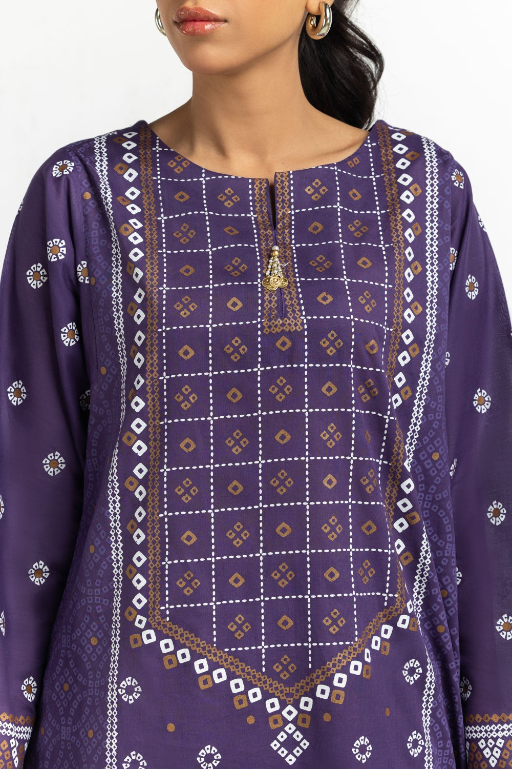 3Pc Lawn Gold And Lacquer Printed Suit