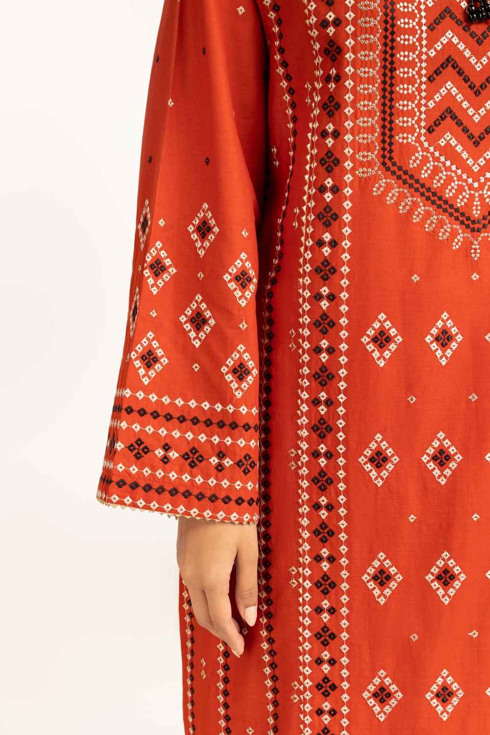 3PC Lawn Gold And Lacqer Printed Suit With Embroidered