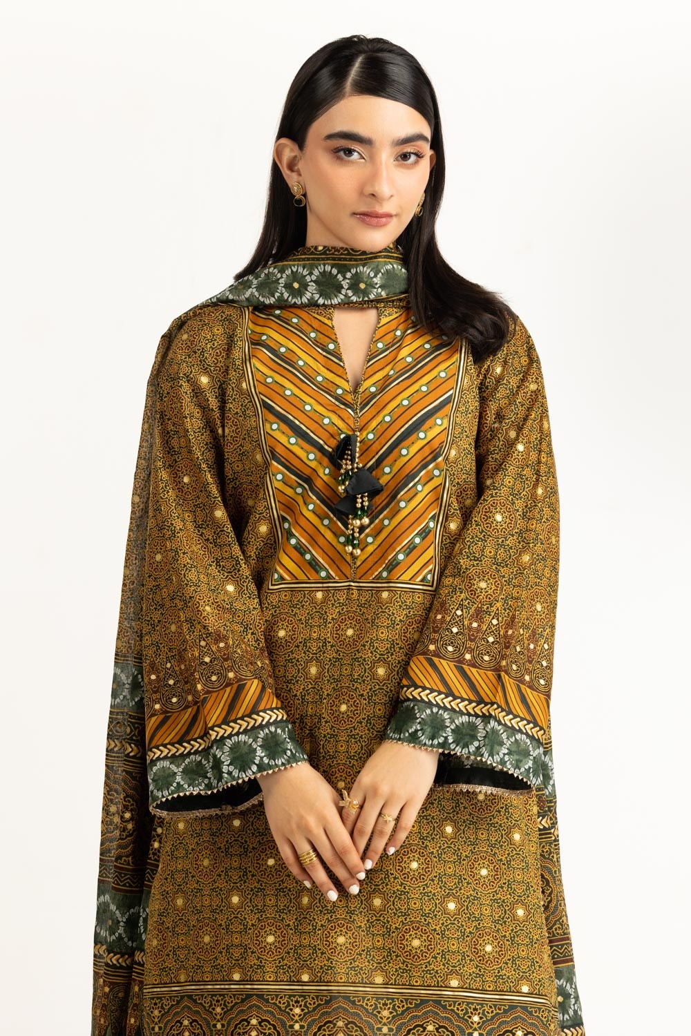 3Pc Lawn Gold Printed Suit