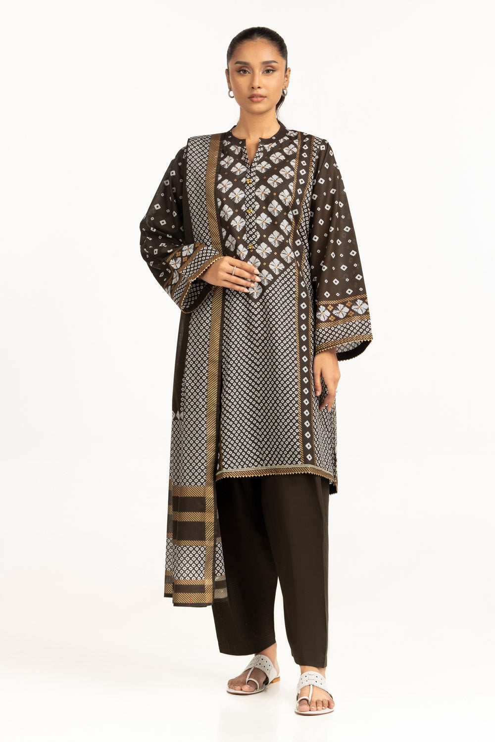 3PC Lawn Gold Printed Suit