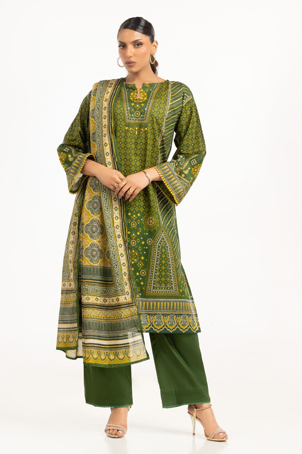 3PC Lawn Gold Printed Suit