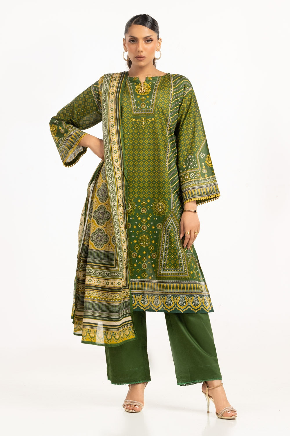 3PC Lawn Gold Printed Suit