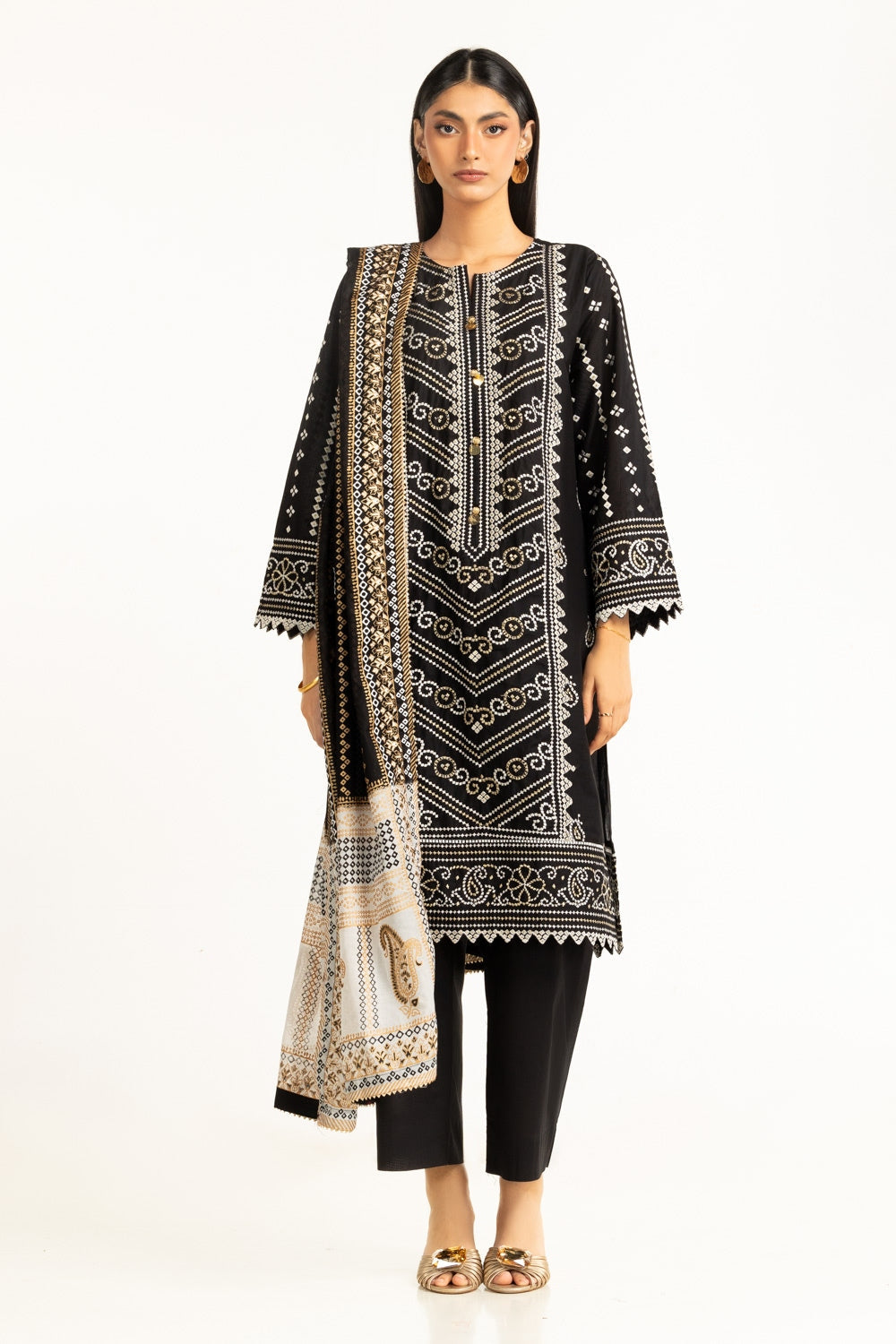 3PC Lawn Lacquer Printed Suit With Embroidered