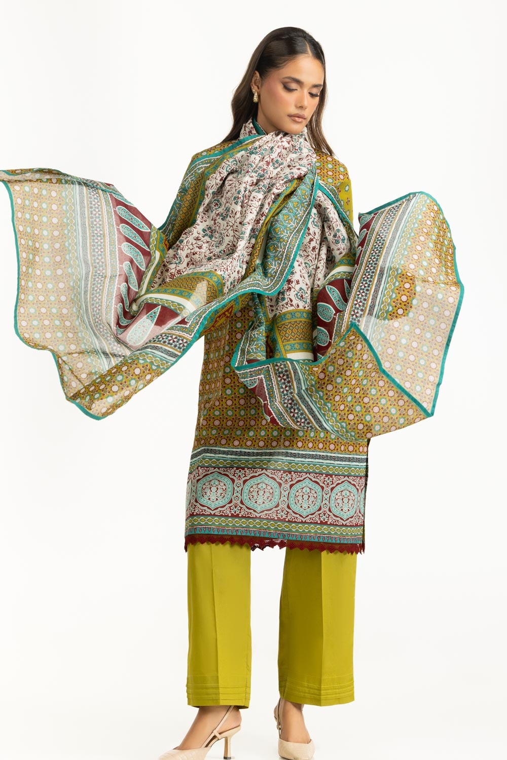 3PC Lawn Printed Suit With Embroidered