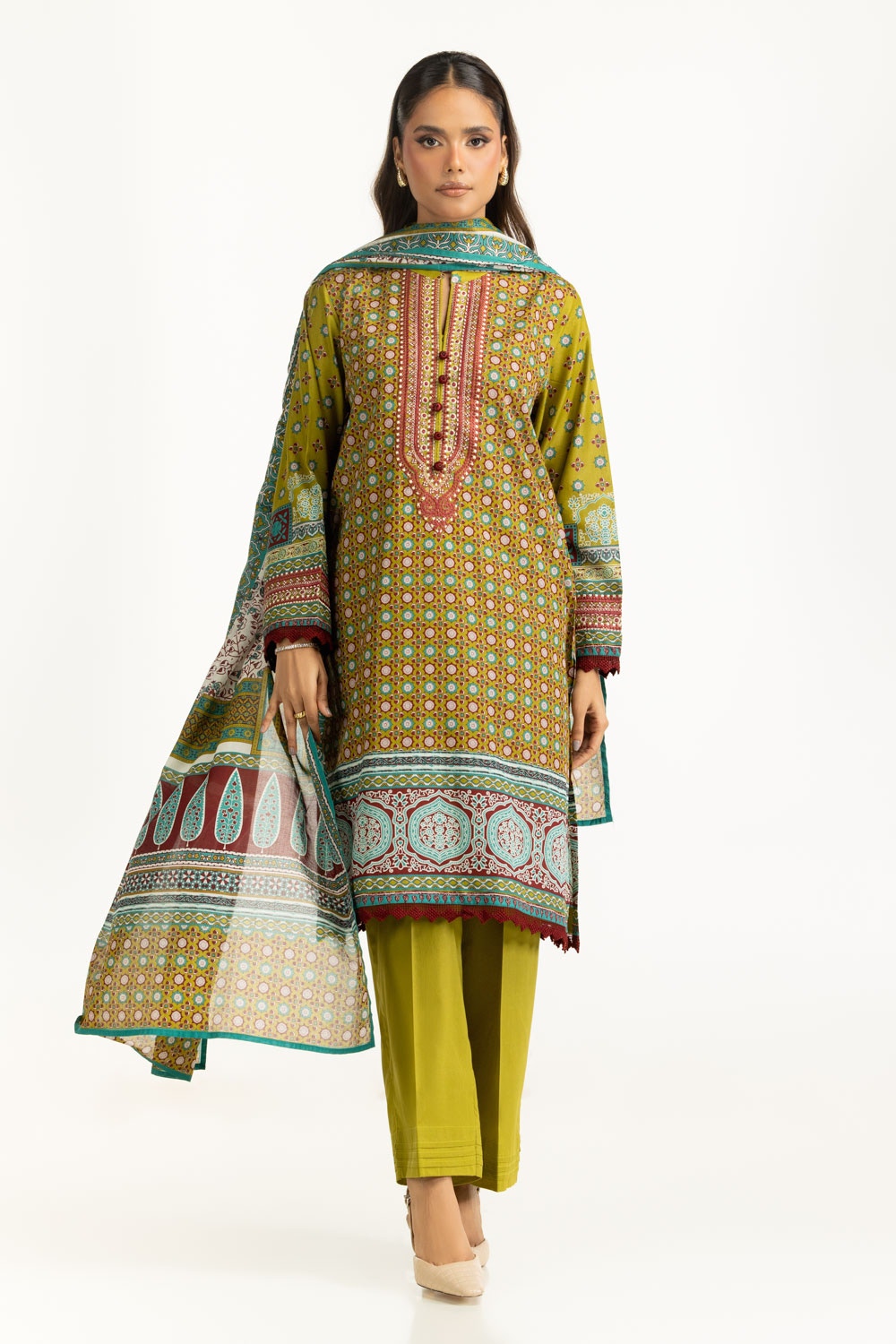 3PC Lawn Printed Suit With Embroidered
