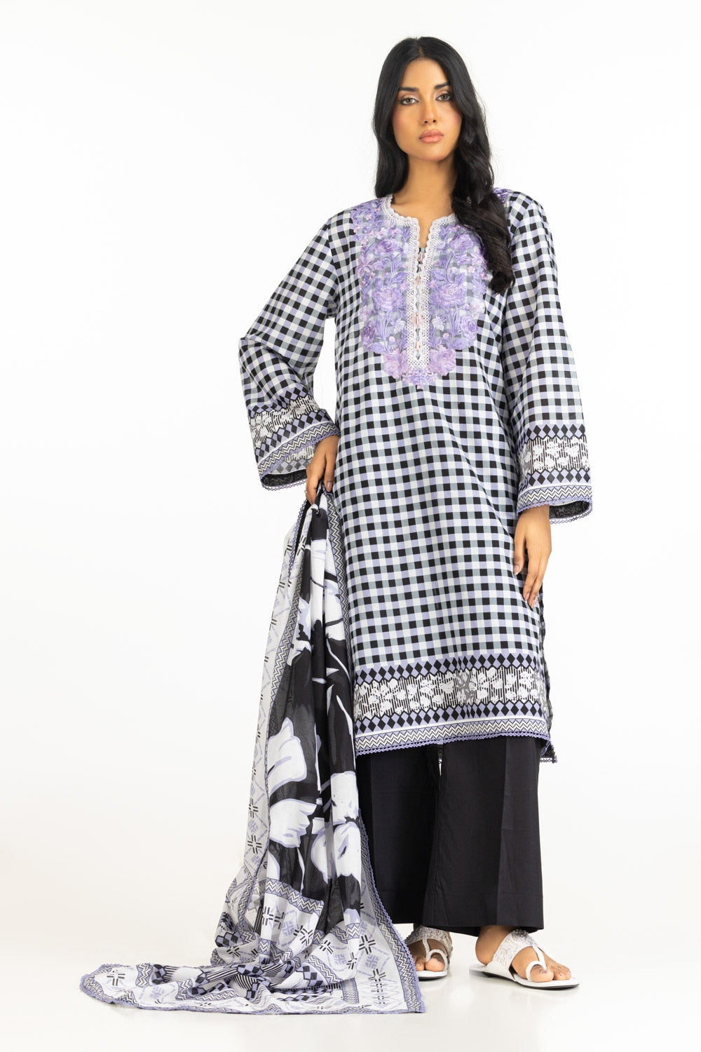 3PC Lawn Printed Suit With Embroidered