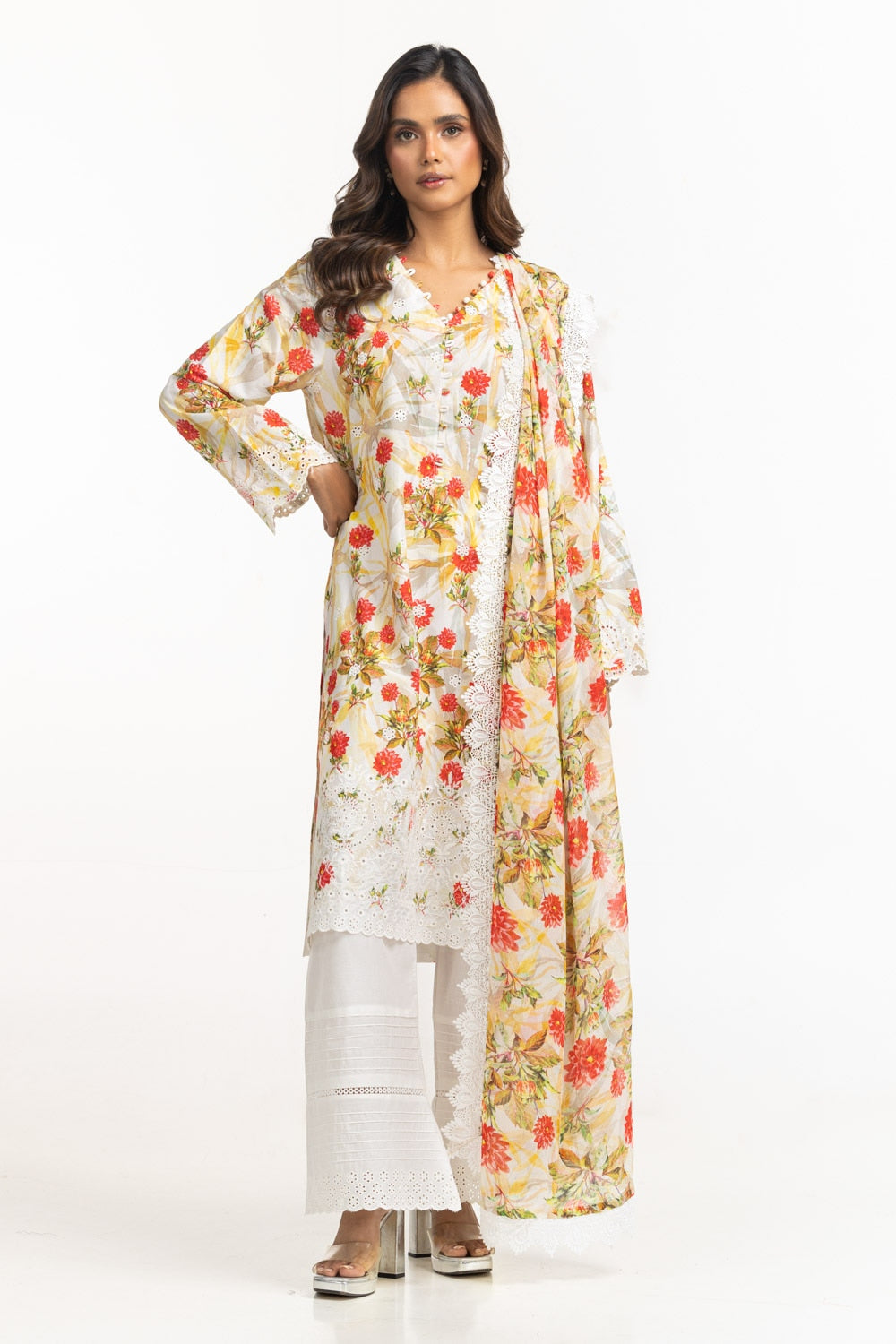 3PC Lawn Printed Suit With Embroidered