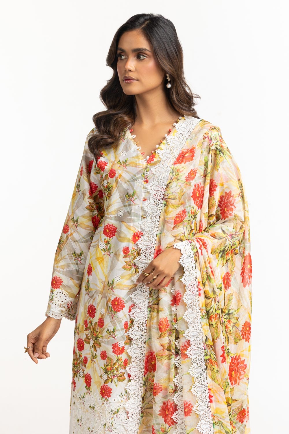 3PC Lawn Printed Suit With Embroidered
