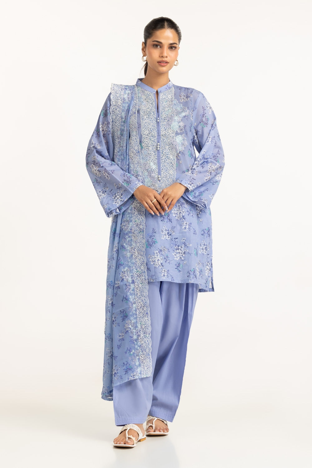 3Pc Lawn Printed Suit With Embroidered