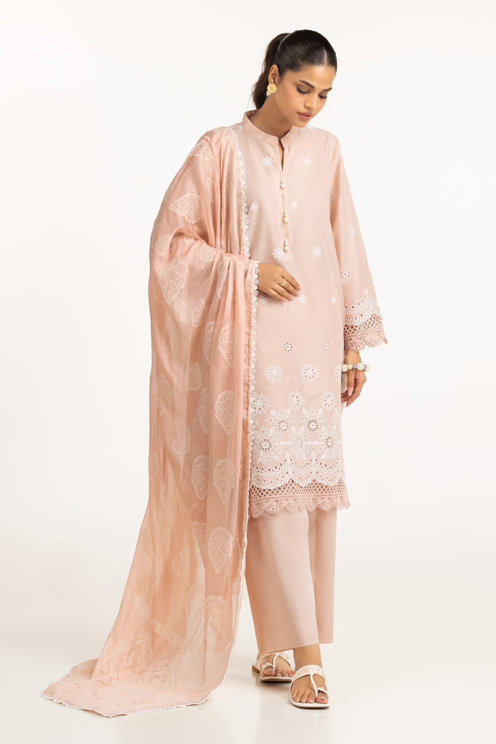3PC Lawn Schiffli Embroidered Suit
