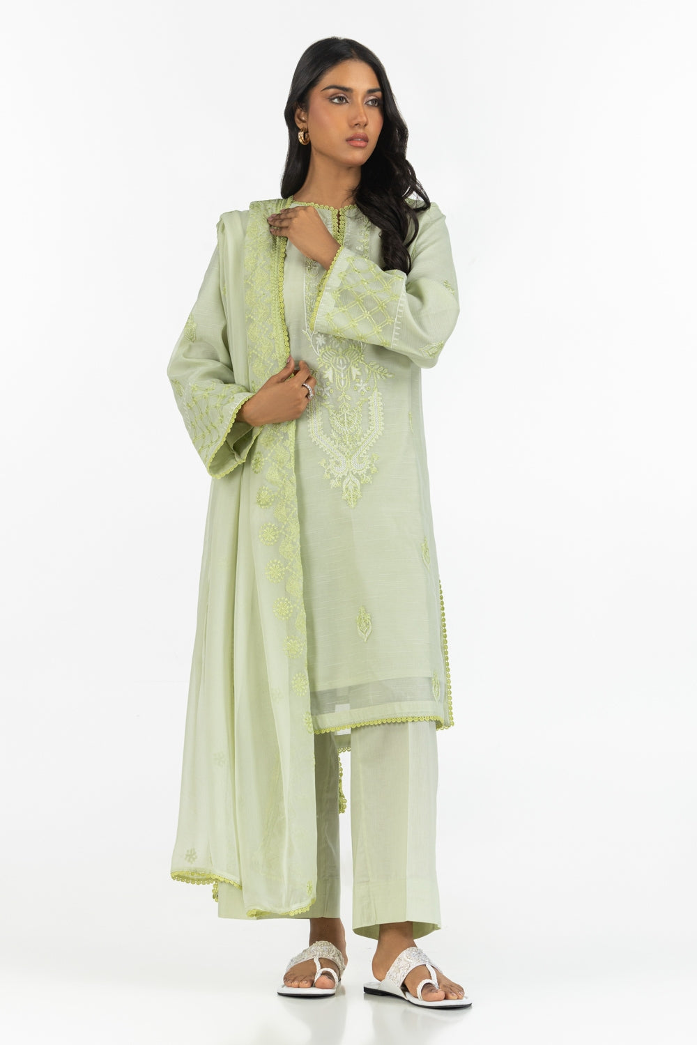 3Pc Paper-Cotton Embroidered Suit