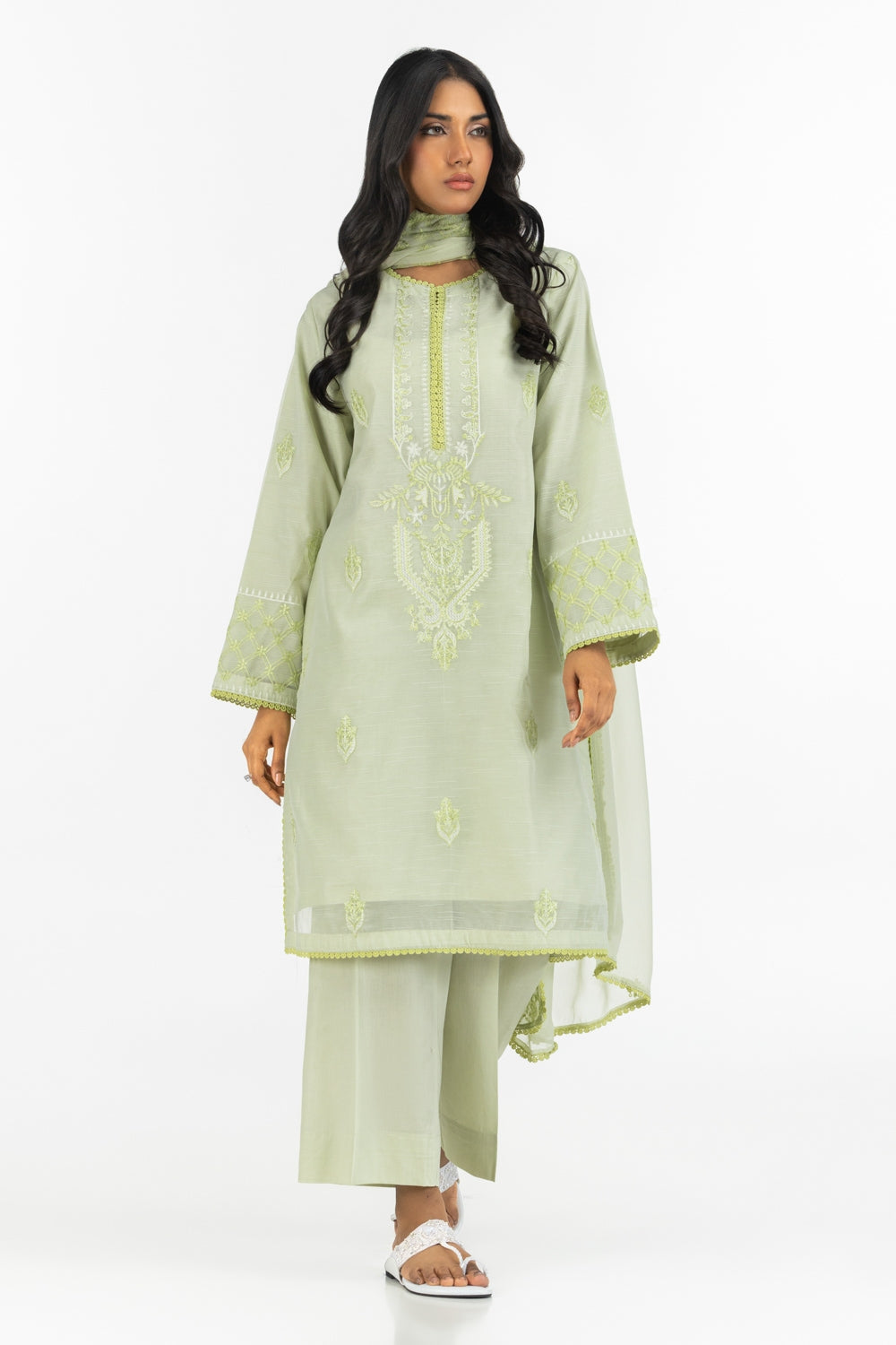 3Pc Paper-Cotton Embroidered Suit
