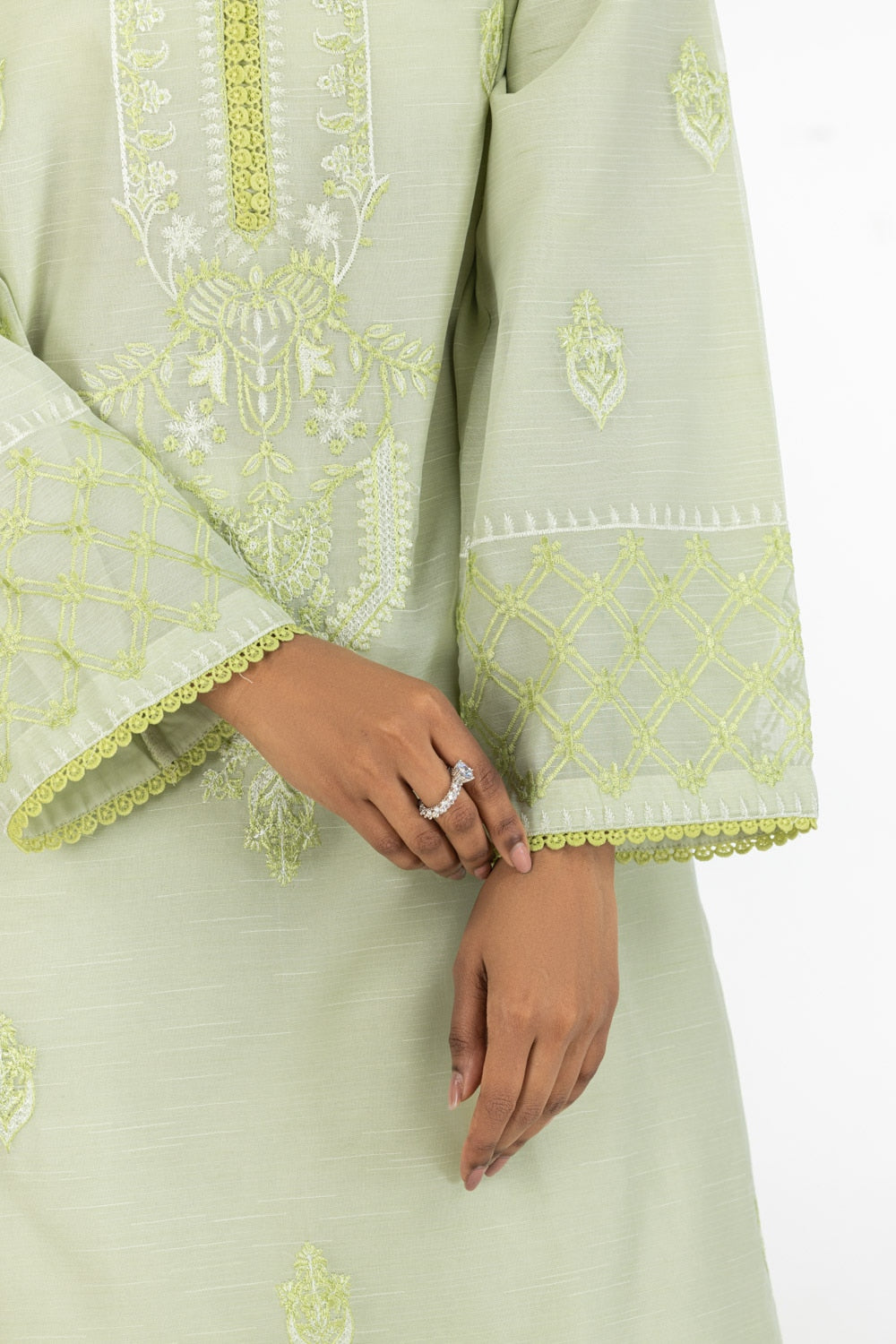 3Pc Paper-Cotton Embroidered Suit