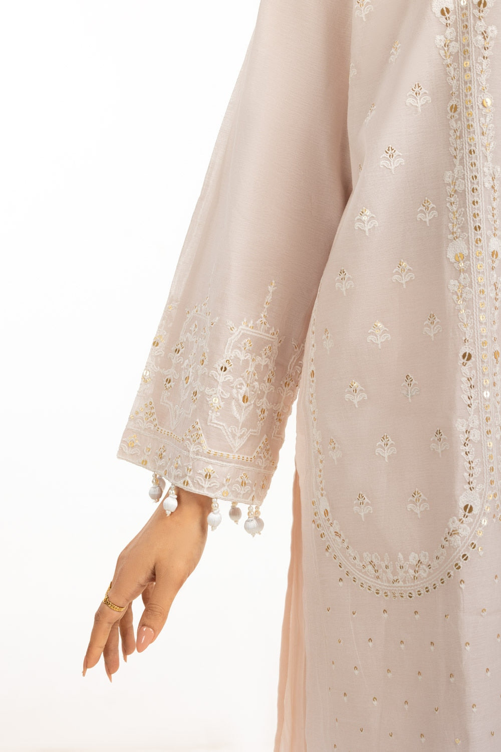 3Pc Paper Cotton Embroidered Suit