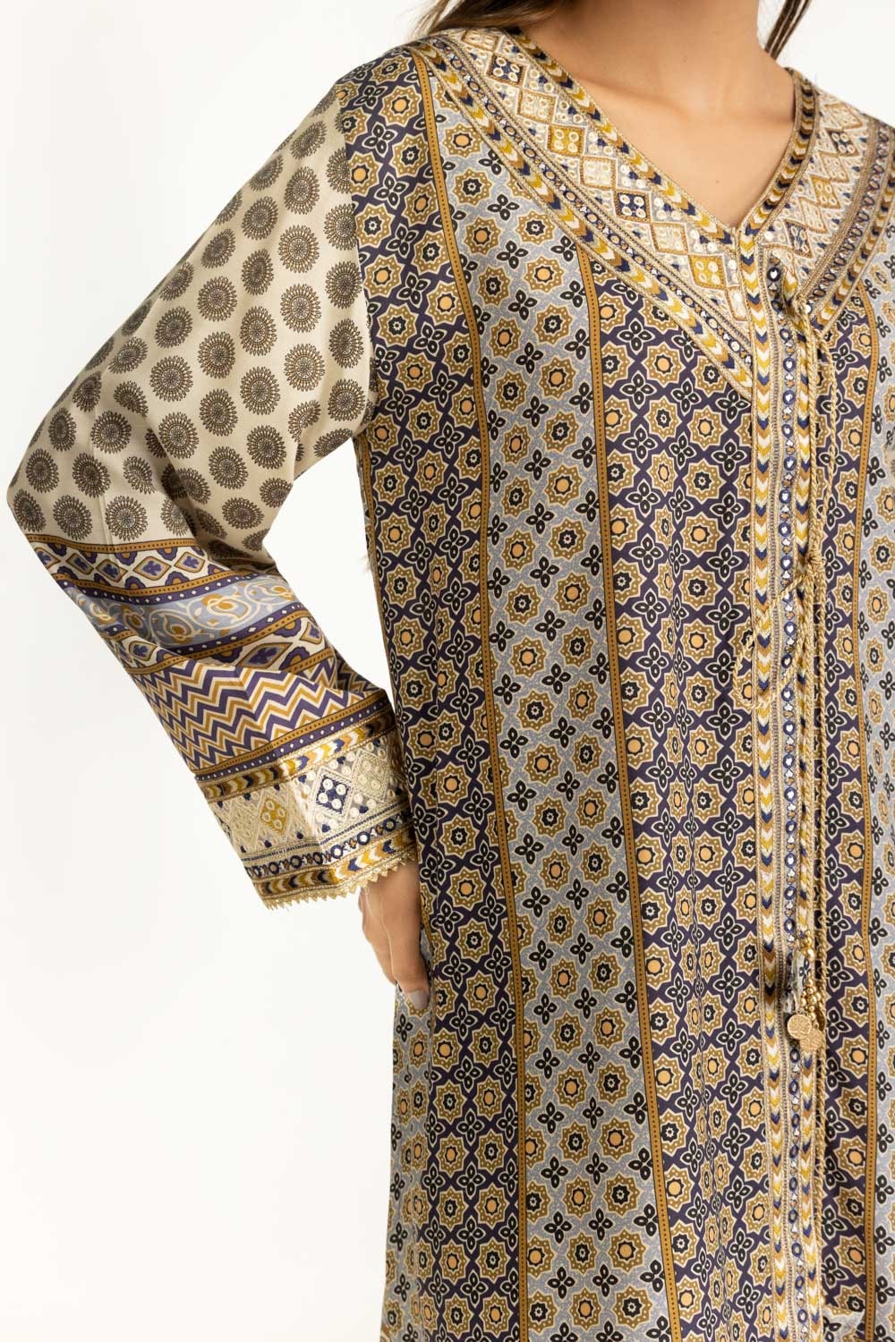 3PC Printed Rawsilk Embroidered Suit