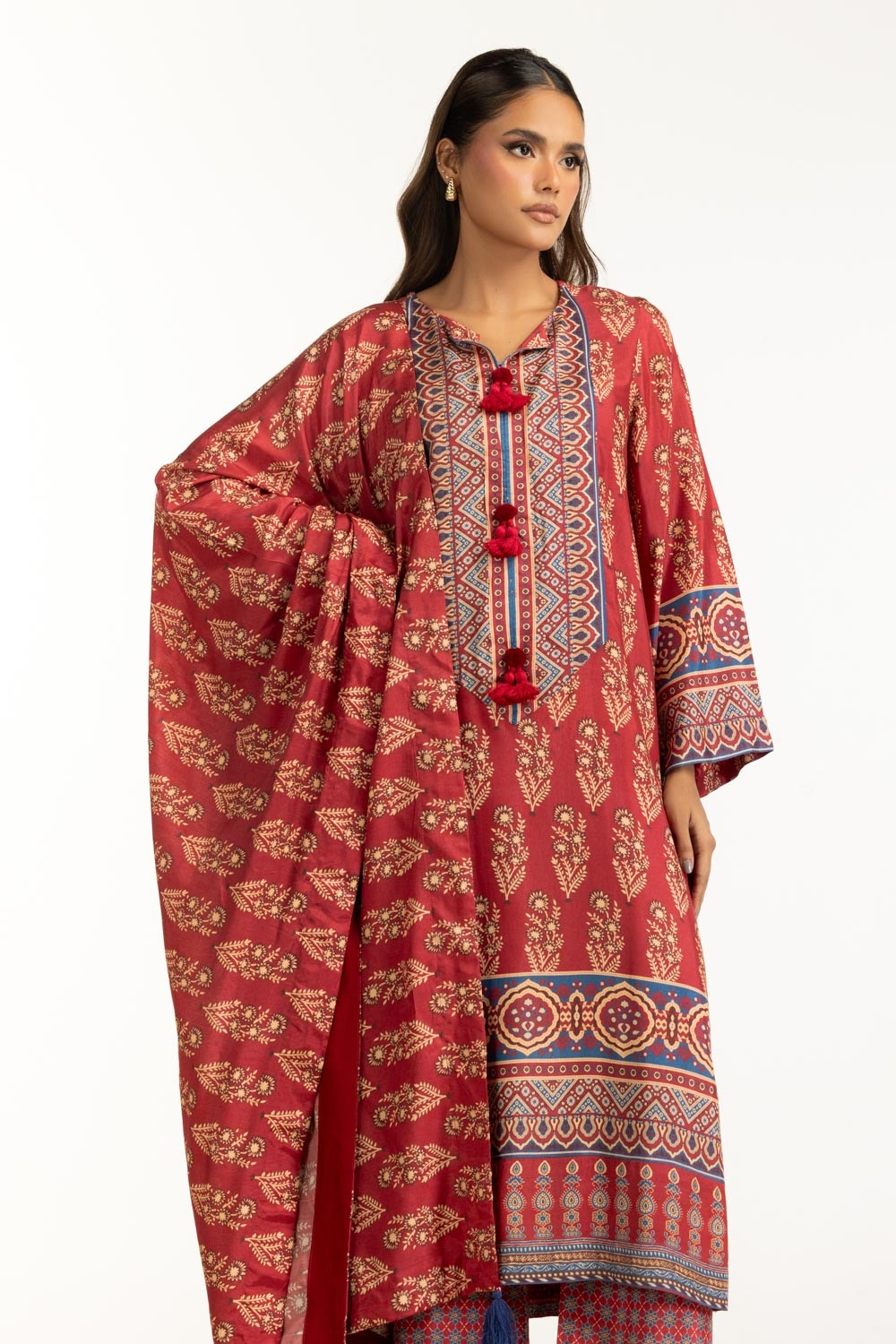 3Pc Printed Rawsilk Suit
