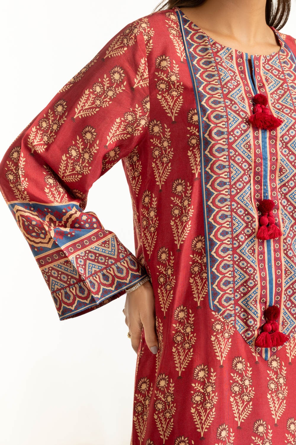 3Pc Printed Rawsilk Suit