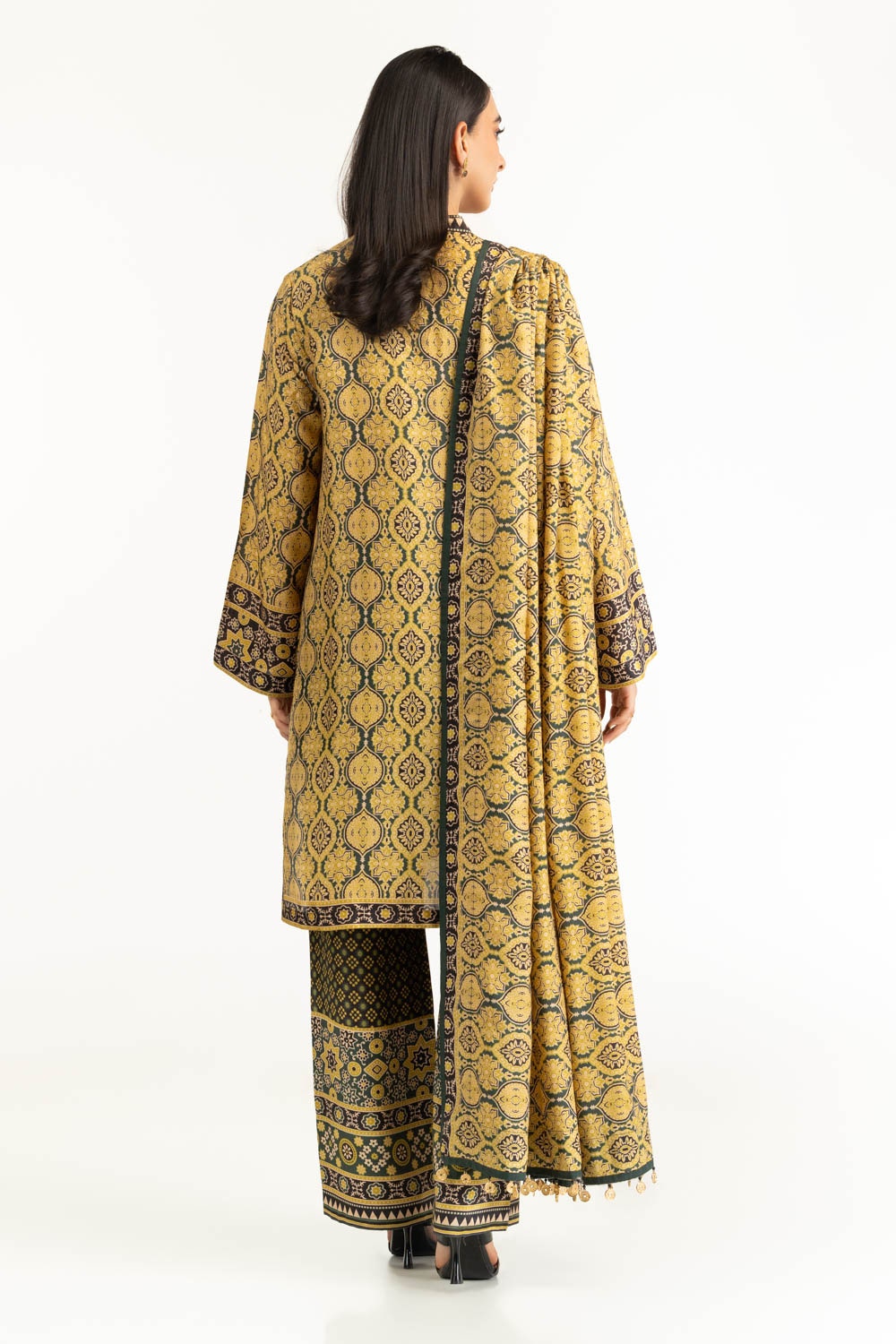3Pc Raw-Silk Printed Suit