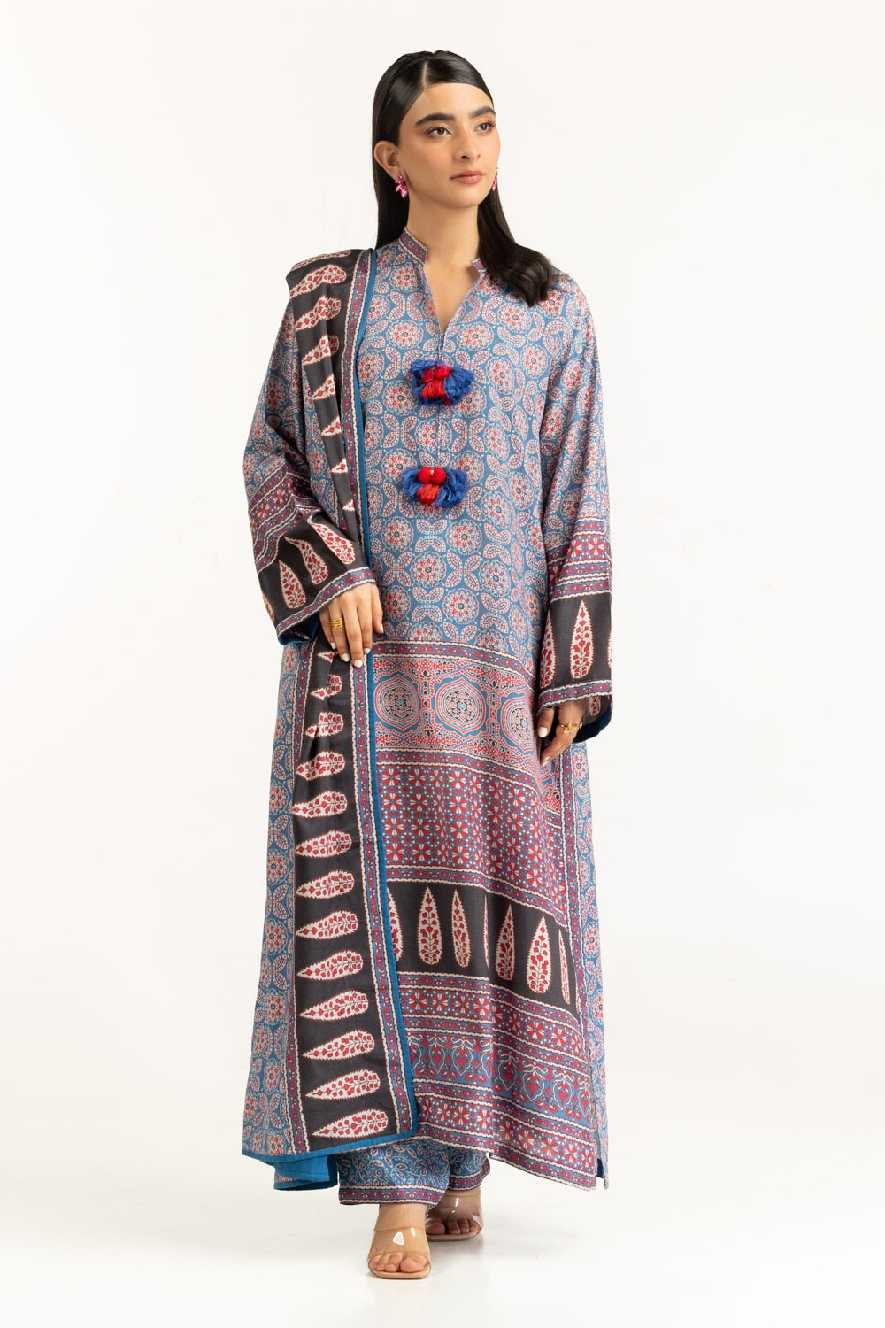 3PC raw-silk Printed Suit