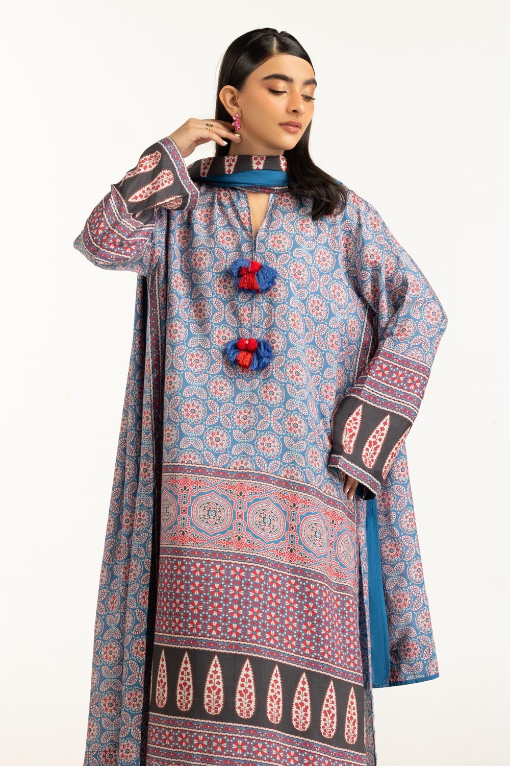 3PC raw-silk Printed Suit