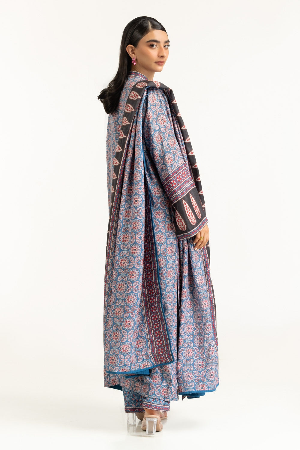 3PC raw-silk Printed Suit