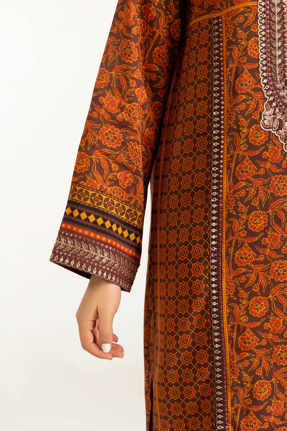 3PC raw-silk Printed Suit With Embroidered